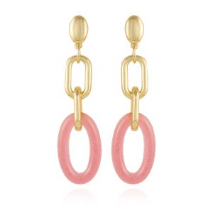 Goldtone Pink Candy Interlocking Drop Earrings