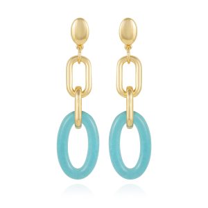 Goldtone Blue Candy Interlocking Drop Earrings