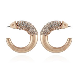 Goldtone Pave Crystal Stone Open Hoop Earrings