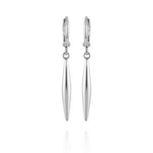 Silvertone Spear Dangle Huggie Hoop Drop Earrings