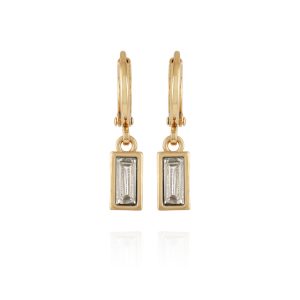 Rectangular Glass Stone Huggie Drop Earrings